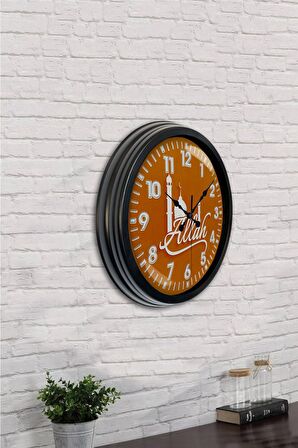 40 Cm Siyah Metal Allah Yazılı Duvar Saati