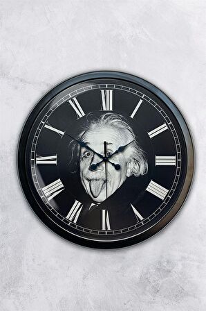 40 Cm Siyah Metal Albert Einstein Duvar Saati