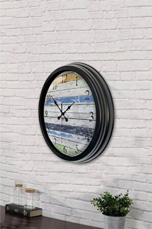 40 Cm Siyah Metal Alaçatı Duvar Saati