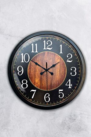 40 Cm Siyah Metal Ahşap Siyah Duvar Saati