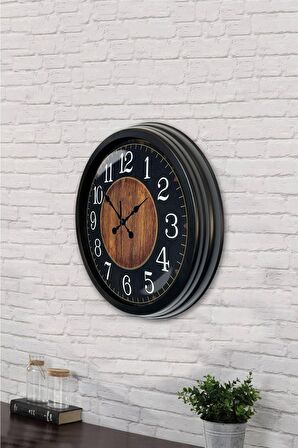 40 Cm Siyah Metal Ahşap Siyah Duvar Saati