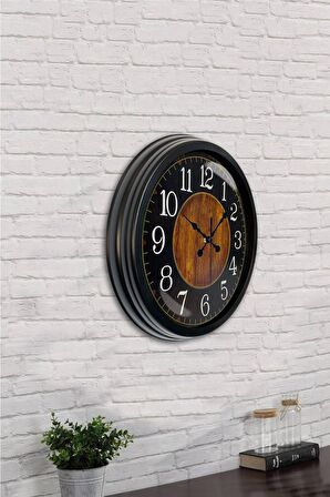 40 Cm Siyah Metal Ahşap Siyah Duvar Saati