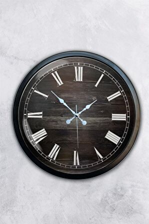 40 Cm Siyah Metal Ahşap Roma Rakamlı Duvar Saati