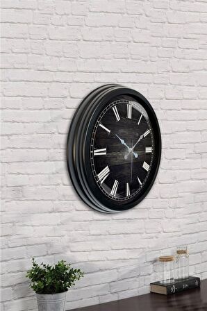 40 Cm Siyah Metal Ahşap Roma Rakamlı Duvar Saati