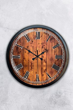 40 Cm Siyah Metal Ahşap Görünümlü Duvar Saati