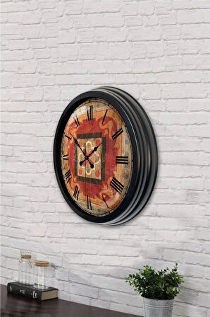 40 Cm Siyah Metal Ahşap  Duvar Saati