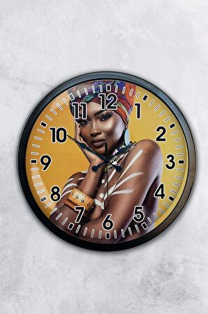40 Cm Siyah Metal Afrikalı Kadın Duvar Saati