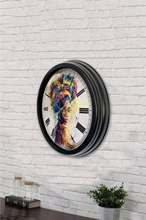 40 Cm Siyah Metal Afrikalı Duvar Saati