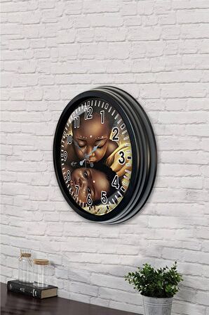 40 Cm Siyah Metal Afrikalı Çocuk Duvar Saati