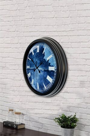 40 Cm Siyah Metal Beyaz Romen Duvar Saati