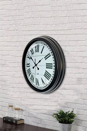 40 Cm Siyah Metal Beyaz Romen Duvar Saati