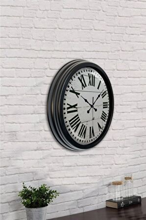 40 Cm Siyah Metal Beyaz Romen Duvar Saati