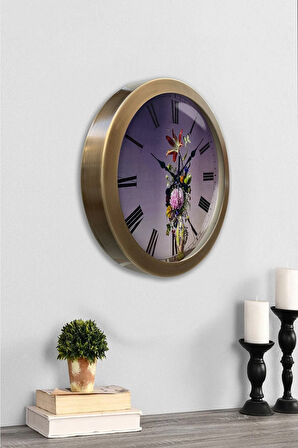 36 cm Eskitme Metal Çiçek Duvar Saati