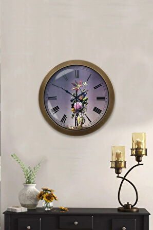 36 cm Eskitme Metal Çiçek Duvar Saati
