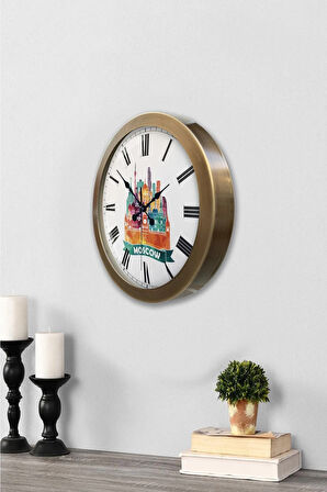 Hediyelik 36 Cm Eskitme Metal Moscow Temalı Duvar Saati