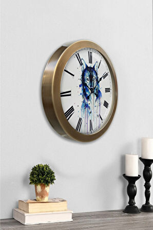 Hediyelik 36 Cm Eskitme Metal Kurt Duvar Saati