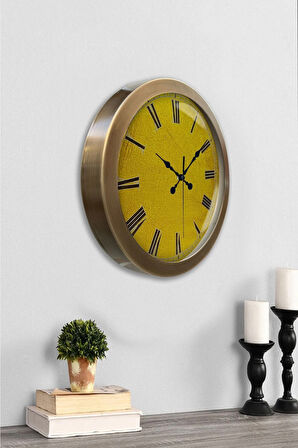 36 cm Eskitme Metal Sarı Duvar Saati