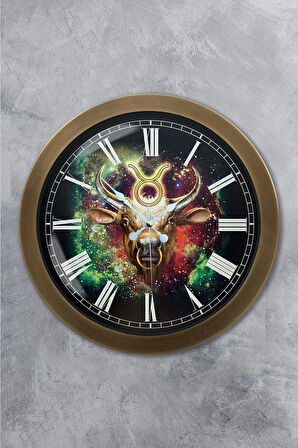 Hediyelik 36 Cm Eskitme Metal Boğa Burcu Duvar Saati