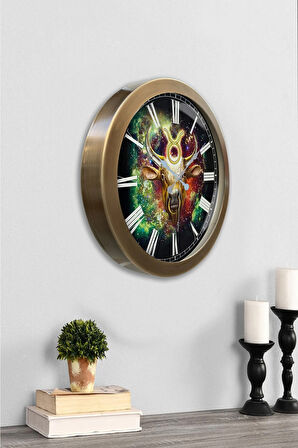 Hediyelik 36 Cm Eskitme Metal Boğa Burcu Duvar Saati