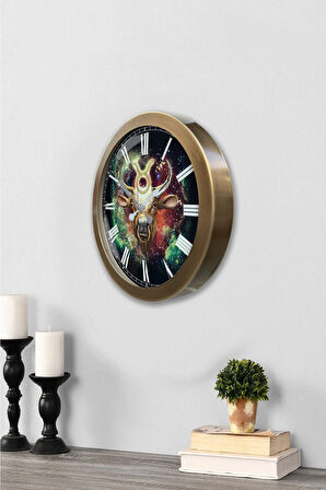 Hediyelik 36 Cm Eskitme Metal Boğa Burcu Duvar Saati