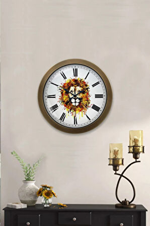 Hediyelik 36 Cm Eskitme Metal Aslan Temalı Duvar Saati