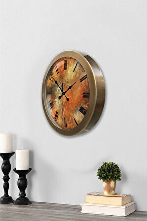 Hediyelik 36 cm Eskitme Metal Eskitme Duvar Saati