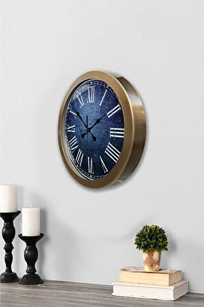 Hediyelik 36 Cm Eskitme Metal Mavi Duvar Saati