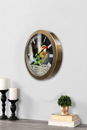 Hediyelik 36 cm Eskitme Metal Kuşlu Duvar Saati