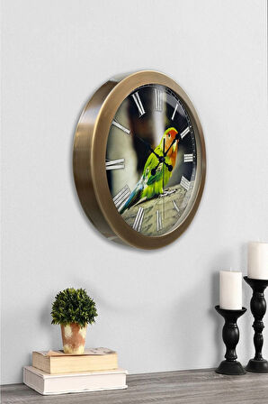 Hediyelik 36 cm Eskitme Metal Kuşlu Duvar Saati