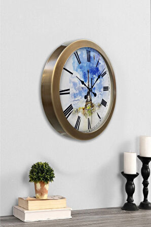 Hediyelik 36 Cm Eskitme Metal Eyfel Kulesi Duvar Saati