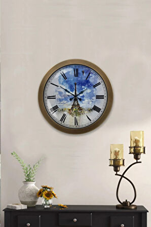 Hediyelik 36 Cm Eskitme Metal Eyfel Kulesi Duvar Saati