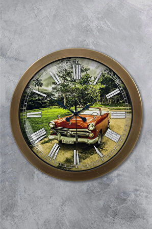 Hediyelik 36 cm Eskitme Metal Klasik Araba Duvar Saati