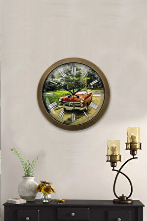 Hediyelik 36 cm Eskitme Metal Klasik Araba Duvar Saati