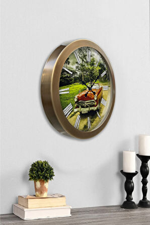 Hediyelik 36 cm Eskitme Metal Klasik Araba Duvar Saati