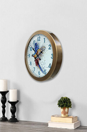 Hediyelik 36 Cm Eskitme Metal Papağan Duvar Saati