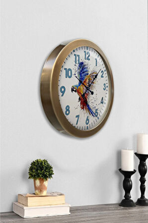 Hediyelik 36 Cm Eskitme Metal Papağan Duvar Saati