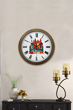 36 cm Eskitme Metal Prague Temalı Duvar Saati