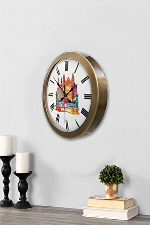 36 cm Eskitme Metal Prague Temalı Duvar Saati