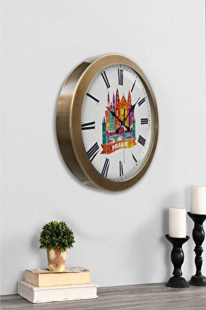 36 cm Eskitme Metal Prague Temalı Duvar Saati