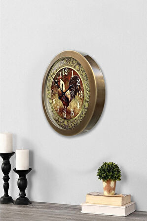 Hediyelik 36 cm Eskitme Metal Horoz Duvar Saati
