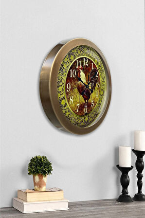 Hediyelik 36 cm Eskitme Metal Horoz Duvar Saati