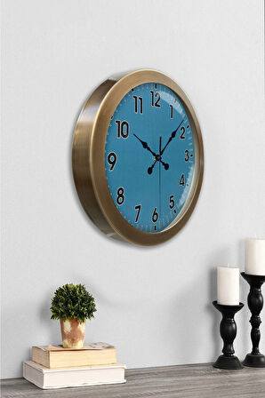 Hediyelik 36 Cm Eskitme Metal Mavi Duvar Saati