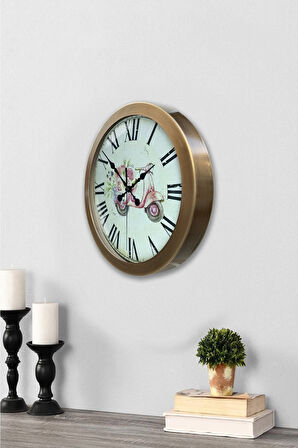 Hediyelik 36 Cm Eskitme Metal Pembe Motor Duvar Saati