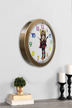 Hediyelik 36 Cm Eskitme Metal Genç Kız Duvar Saati