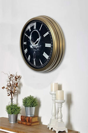 Hediyelik 40 cm Eskitme Metal Dolunay Duvar Saati