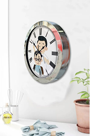 Hediyelik 36 Cm Krom Metal Berber Duvar Saati