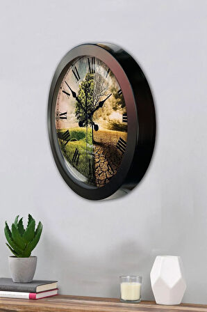 Hediyelik 36 Cm Siyah Metal Iklim Duvar Saati