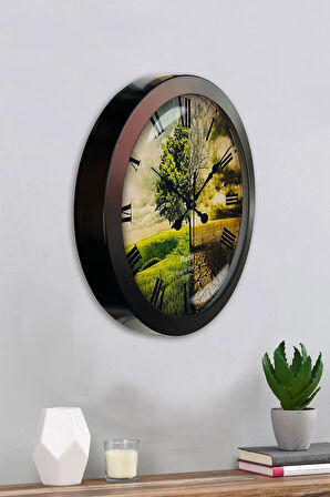 Hediyelik 36 Cm Siyah Metal Iklim Duvar Saati