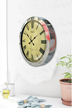Hediyelik 36 Cm Krom Metal Roma Rakamlı Duvar Saati
