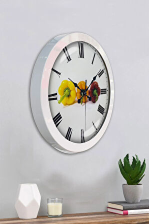 Hediyelik 36 Cm Beyaz Metal Mutfak Duvar Saati